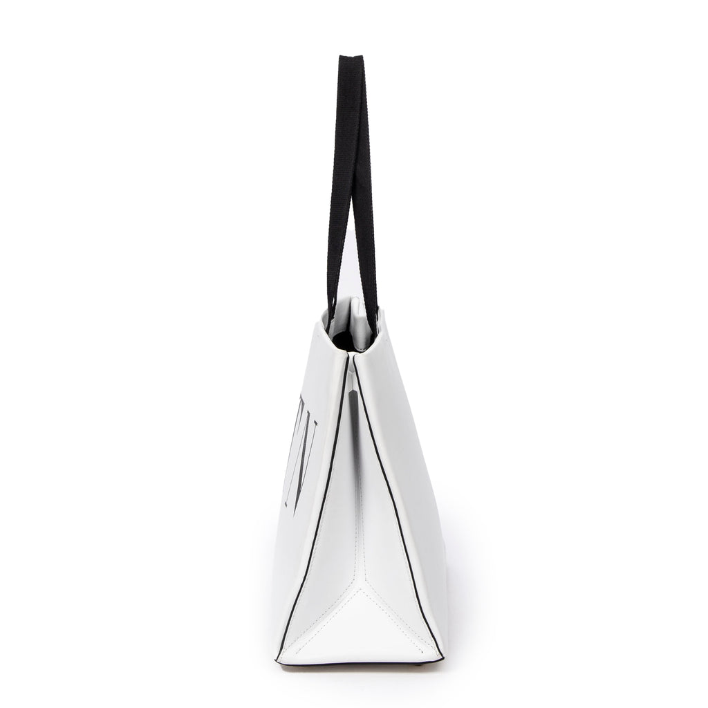 Shoulder Bag Logo Shopping Tote White Calfskin Leather