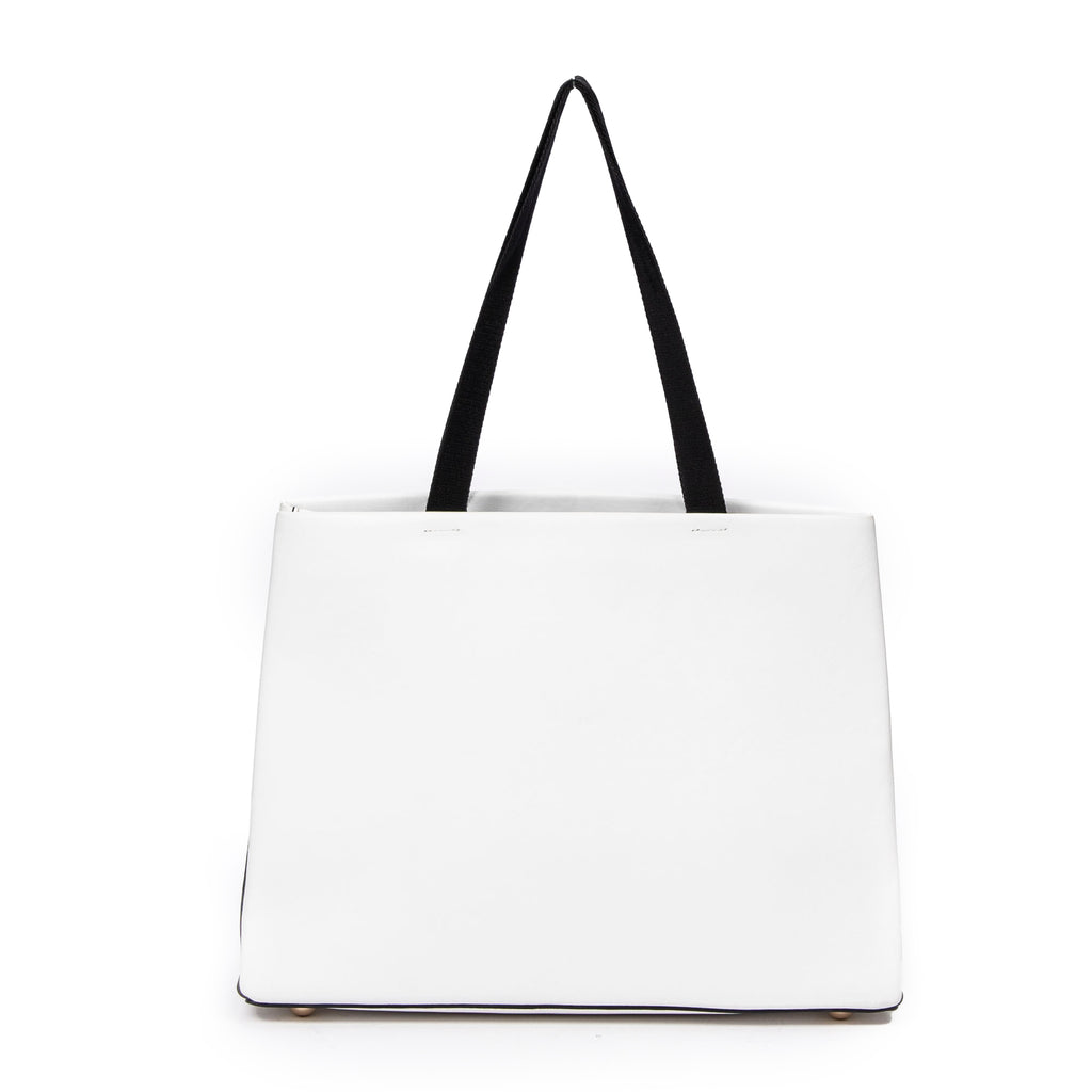 Shoulder Bag Logo Shopping Tote White Calfskin Leather
