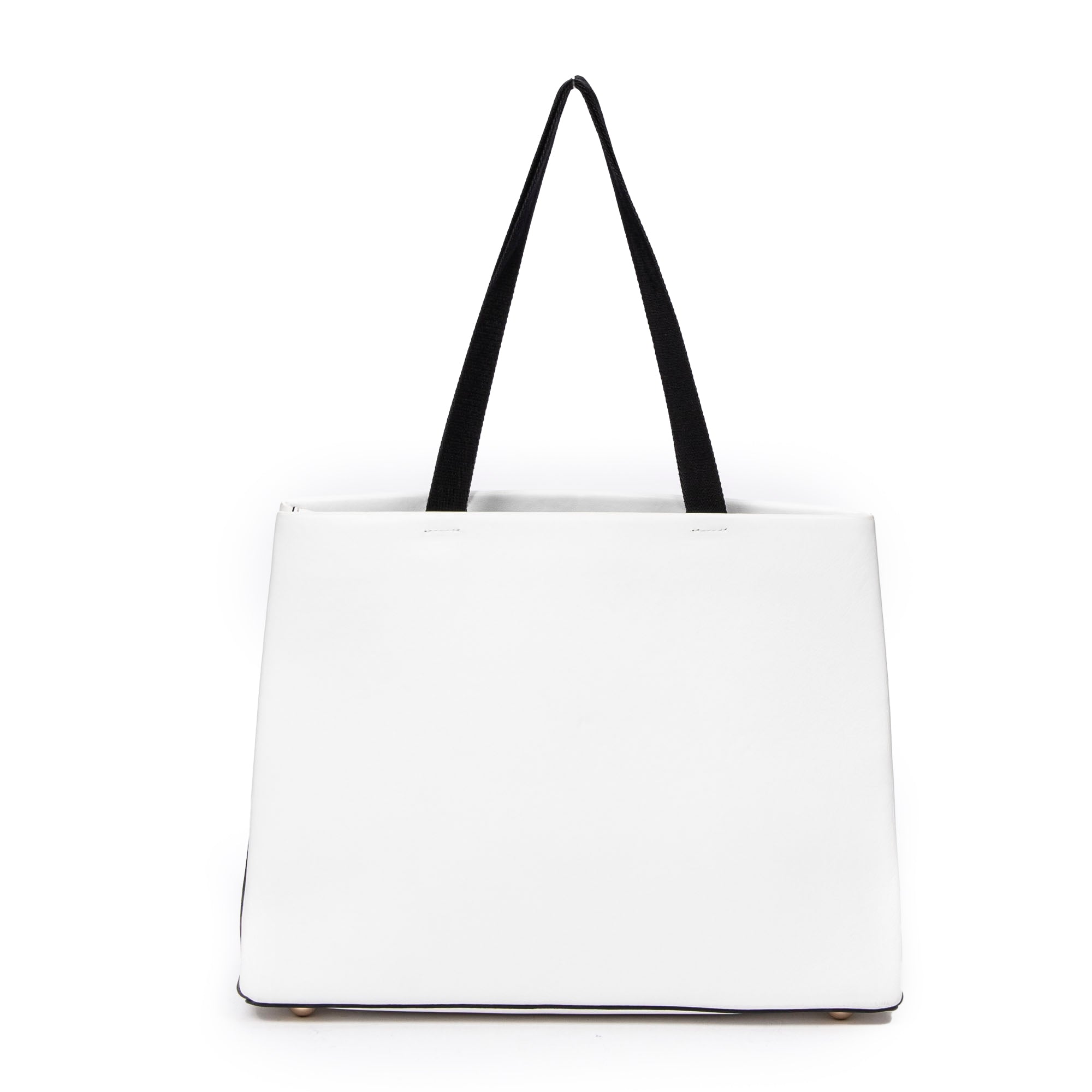 Shoulder Bag Logo Shopping Tote White Calfskin Leather