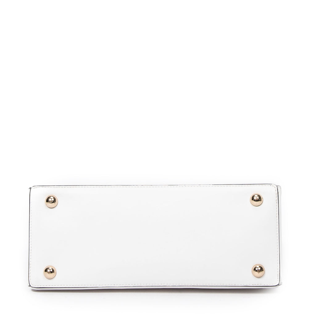 Shoulder Bag Logo Shopping Tote White Calfskin Leather