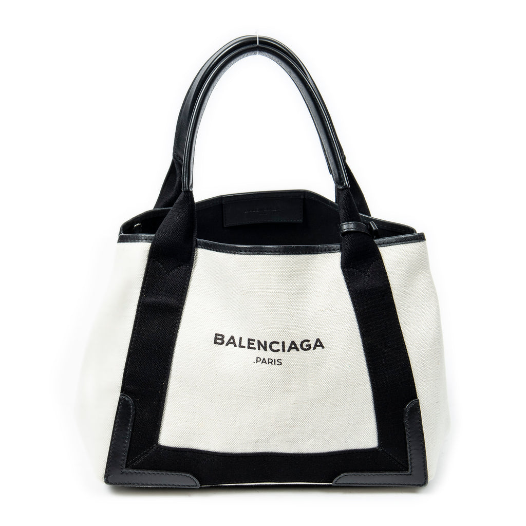 Bolso de Hombro Pequeño Cabas Azul Marino Lona Beige