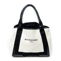 Bolso de Hombro Pequeño Cabas Azul Marino Lona Beige