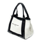 Bolso de Hombro Pequeño Cabas Azul Marino Lona Beige