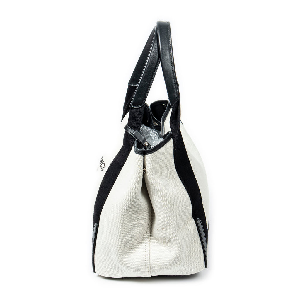Bolso de Hombro Pequeño Cabas Azul Marino Lona Beige