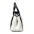Bolso de Hombro Pequeño Cabas Azul Marino Lona Beige