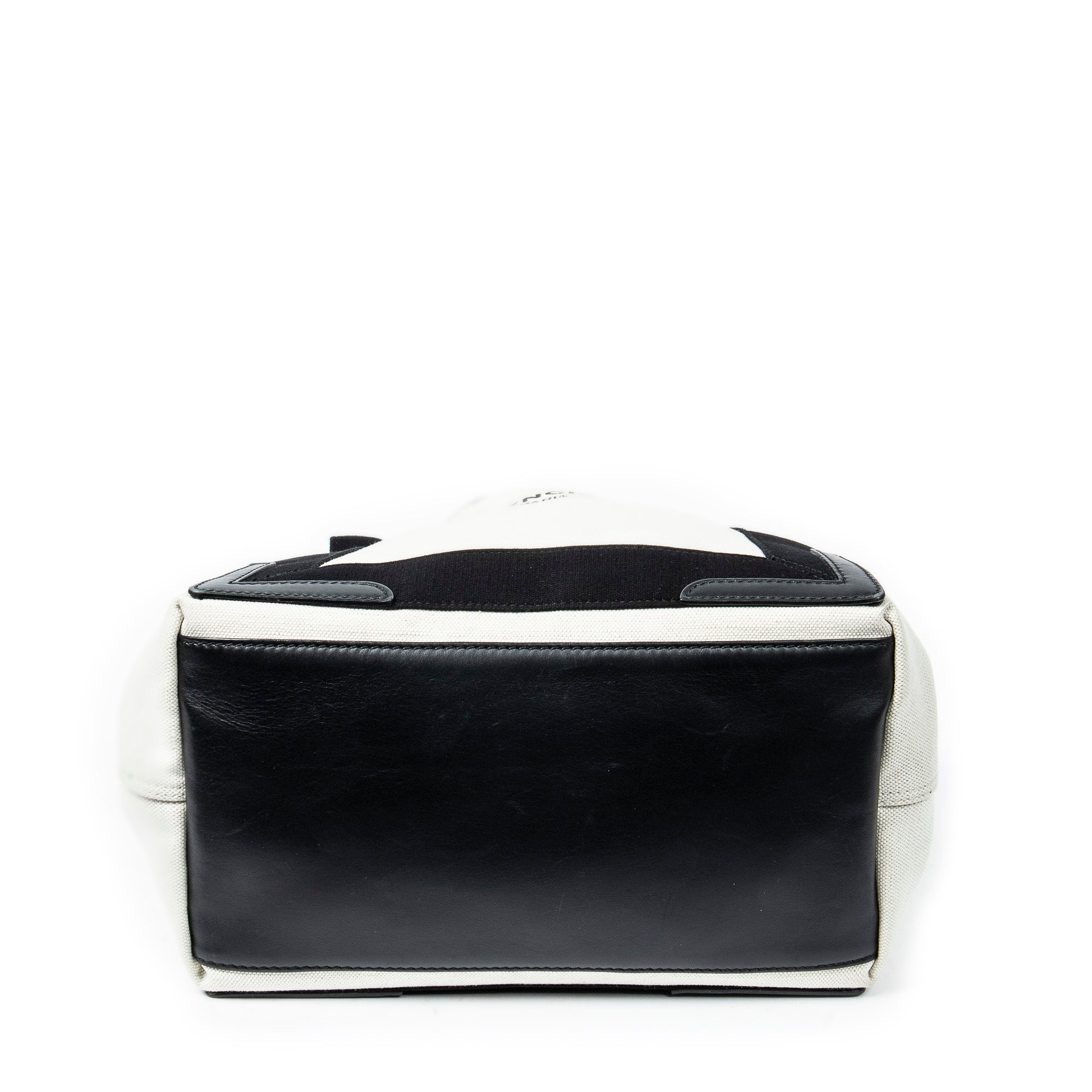 Bolso de Hombro Pequeño Cabas Azul Marino Lona Beige