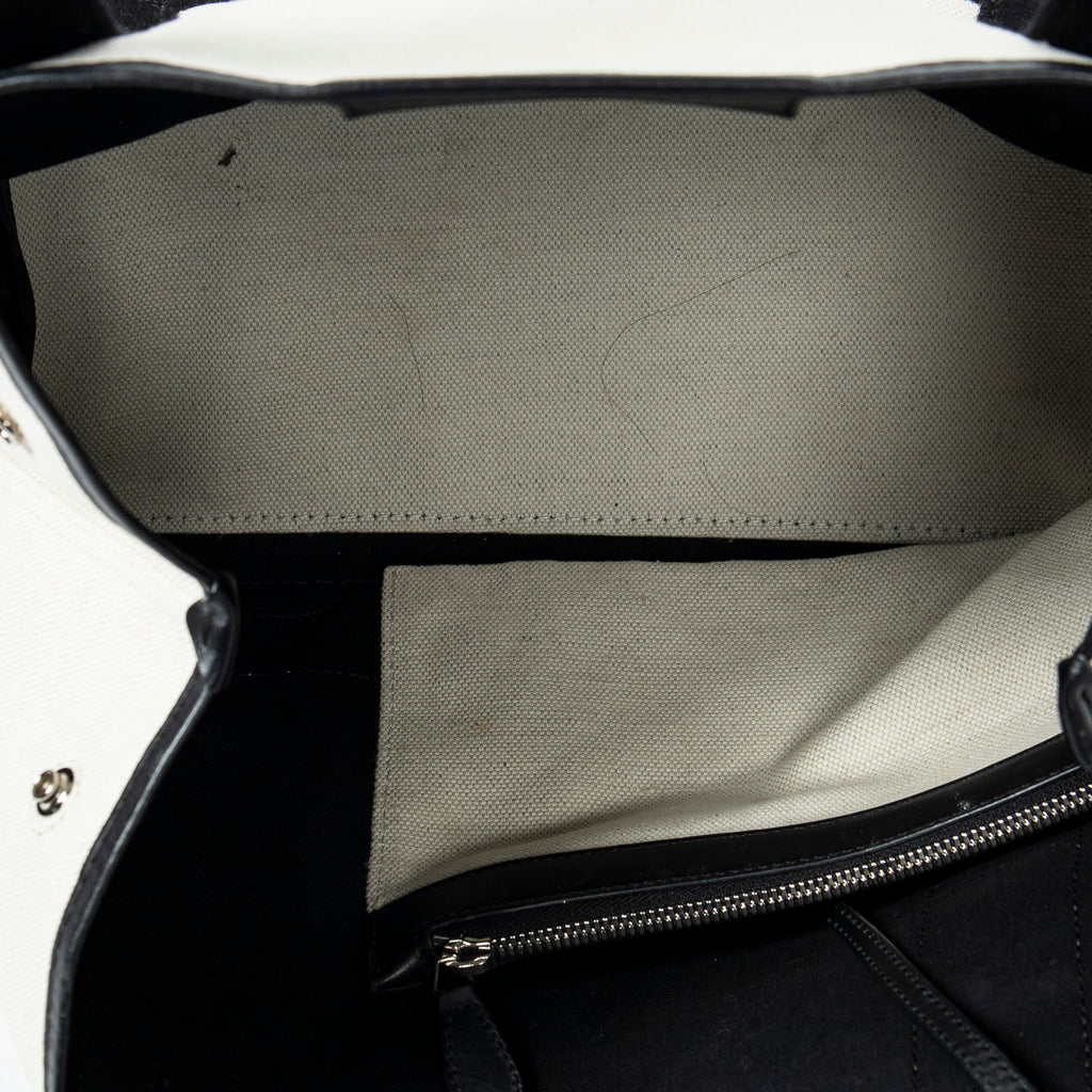 Bolso de Hombro Pequeño Cabas Azul Marino Lona Beige