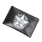 Bolso de mano "Star and Rose" con cremallera, en piel de becerro estampada negra