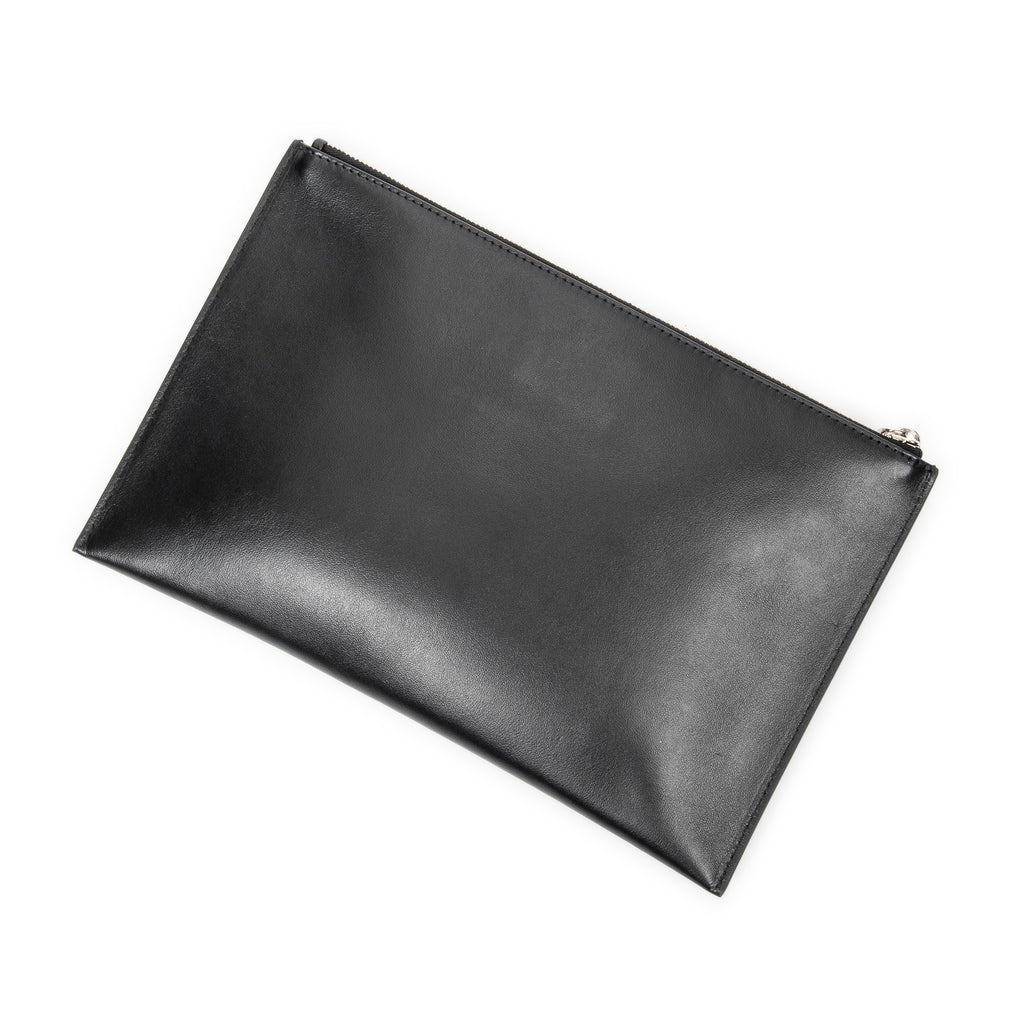 Bolso de mano "Star and Rose" con cremallera, en piel de becerro estampada negra