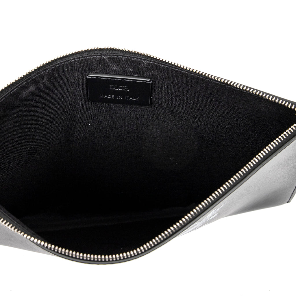 Bolso de mano "Star and Rose" con cremallera, en piel de becerro estampada negra