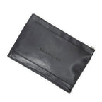 Handbag M Navy Clip Pouch Black Logo Embossed Leather