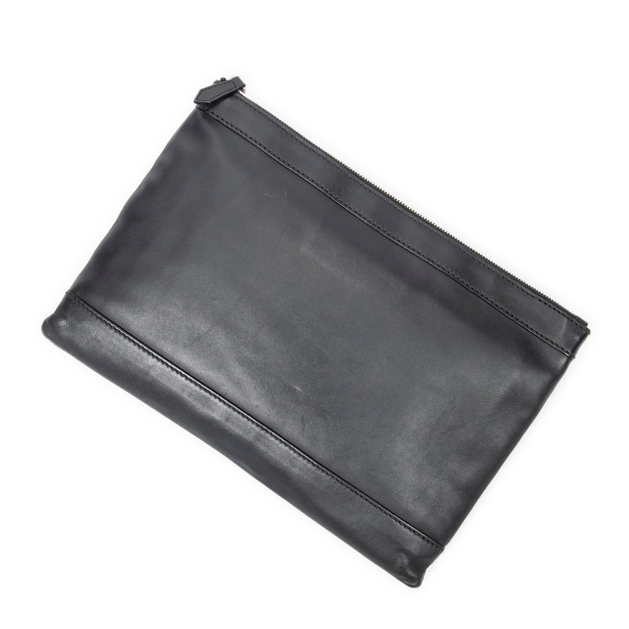 Handbag M Navy Clip Pouch Black Logo Embossed Leather