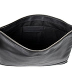 Handbag M Navy Clip Pouch Black Logo Embossed Leather