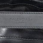 Handbag M Navy Clip Pouch Black Logo Embossed Leather