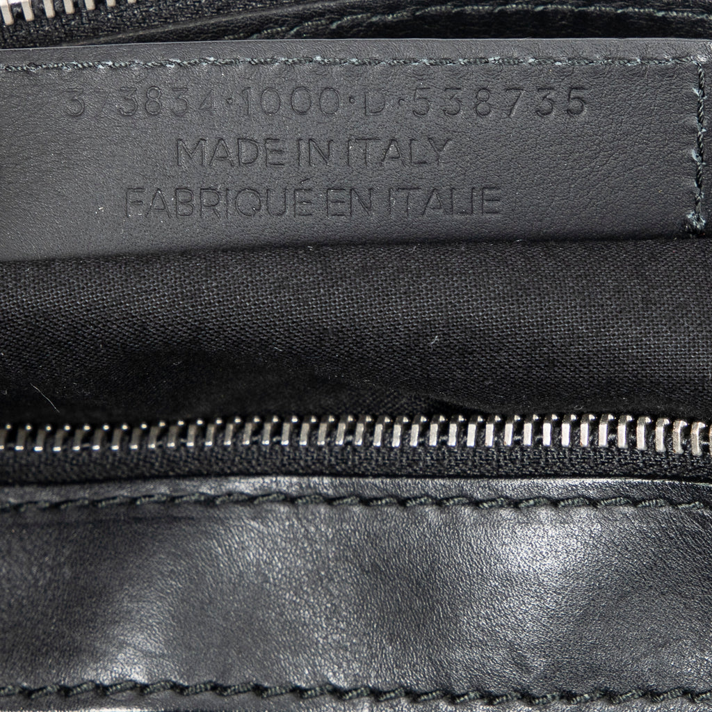 Handbag M Navy Clip Pouch Black Logo Embossed Leather
