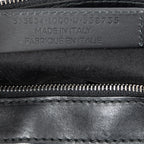 Handbag M Navy Clip Pouch Black Logo Embossed Leather