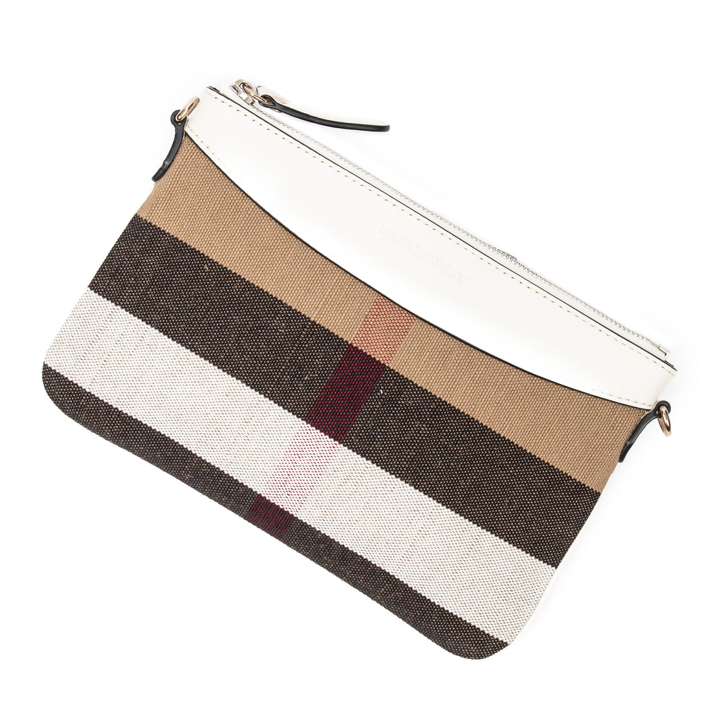Shoulder Bag Flat Zip Crossbody Beige House Check Canvas