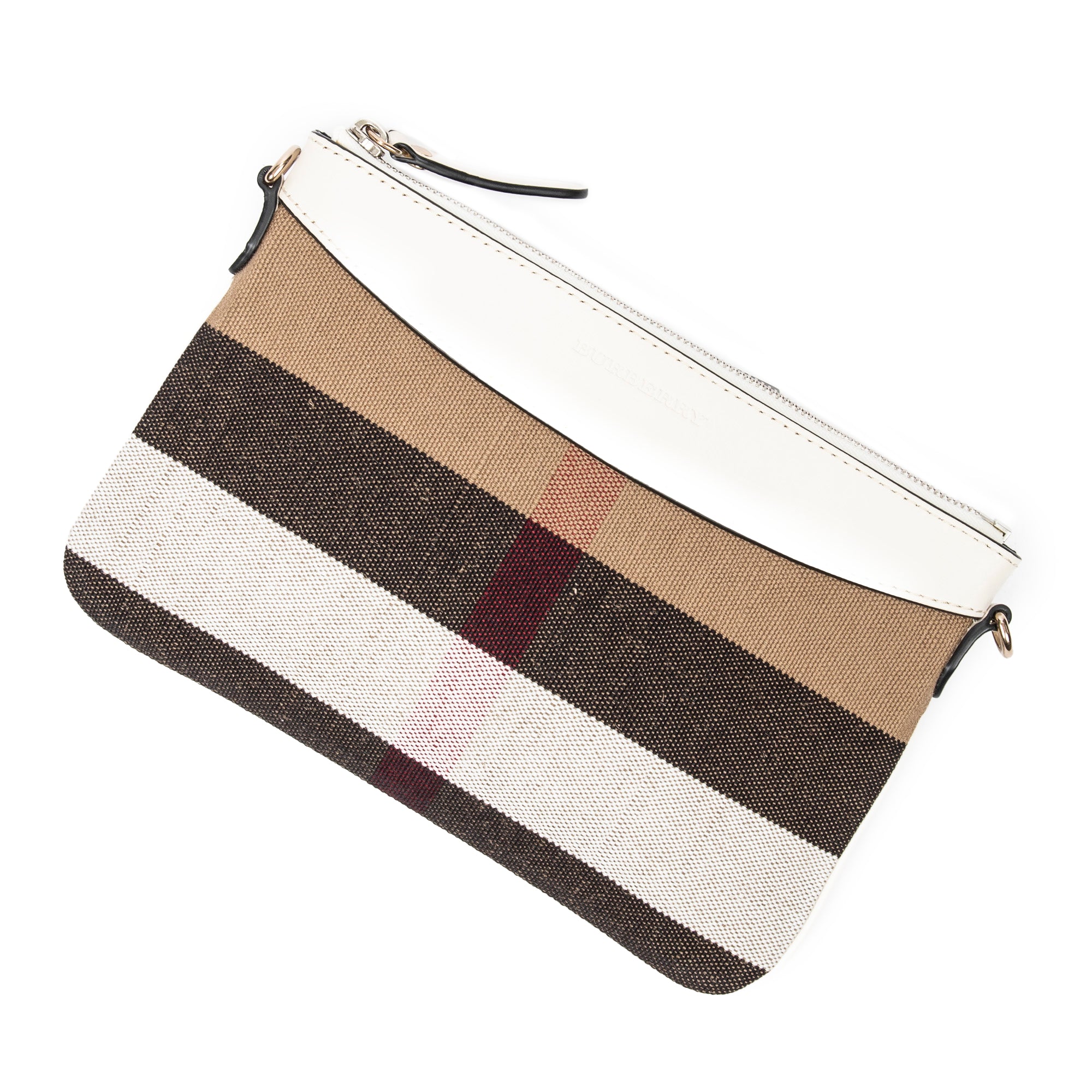 Shoulder Bag Flat Zip Crossbody Beige House Check Canvas