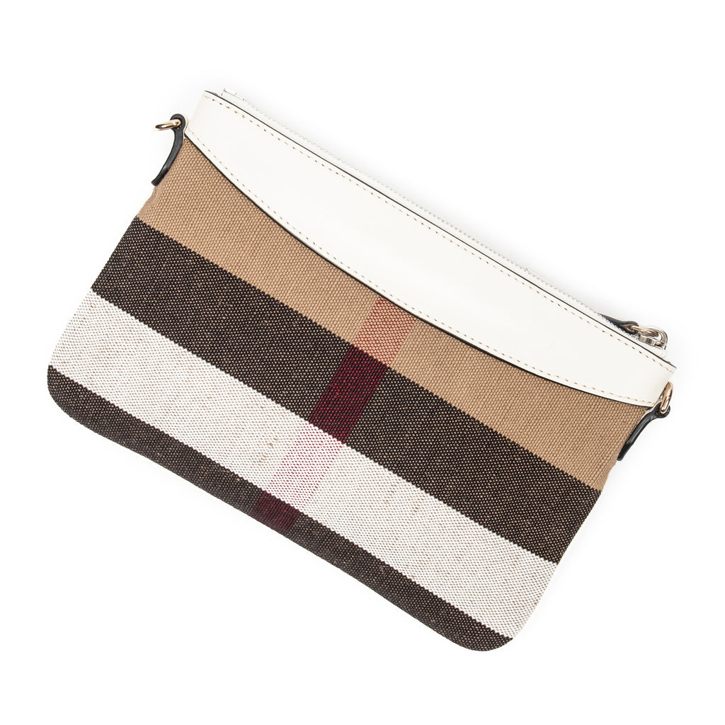 Shoulder Bag Flat Zip Crossbody Beige House Check Canvas