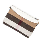 Shoulder Bag Flat Zip Crossbody Beige House Check Canvas