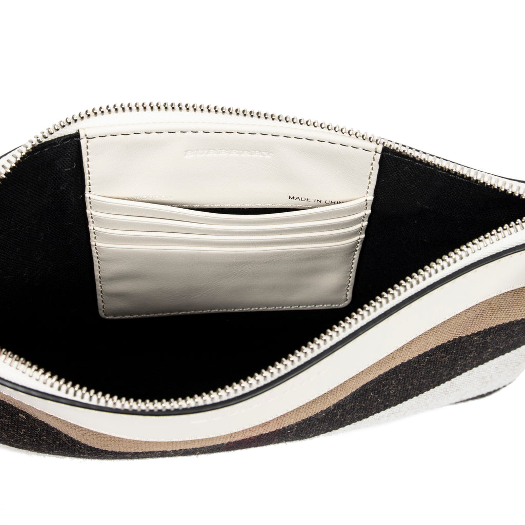 Shoulder Bag Flat Zip Crossbody Beige House Check Canvas