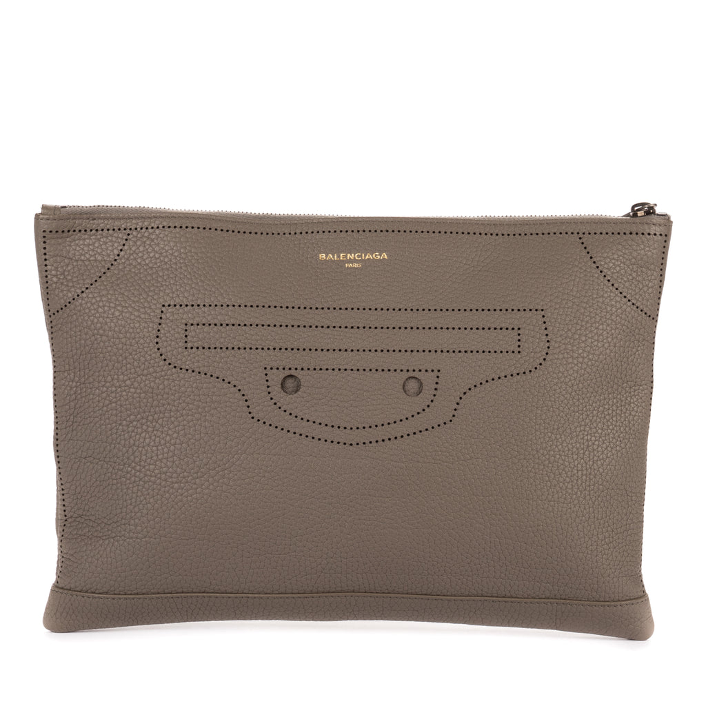 Handbag Blackout Zip Clutch Gray Grained Leather
