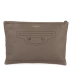 Handbag Blackout Zip Clutch Gray Grained Leather