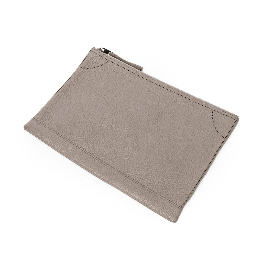 Handbag Blackout Zip Clutch Gray Grained Leather