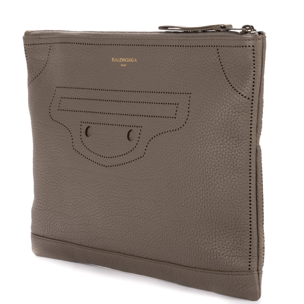 Handbag Blackout Zip Clutch Gray Grained Leather