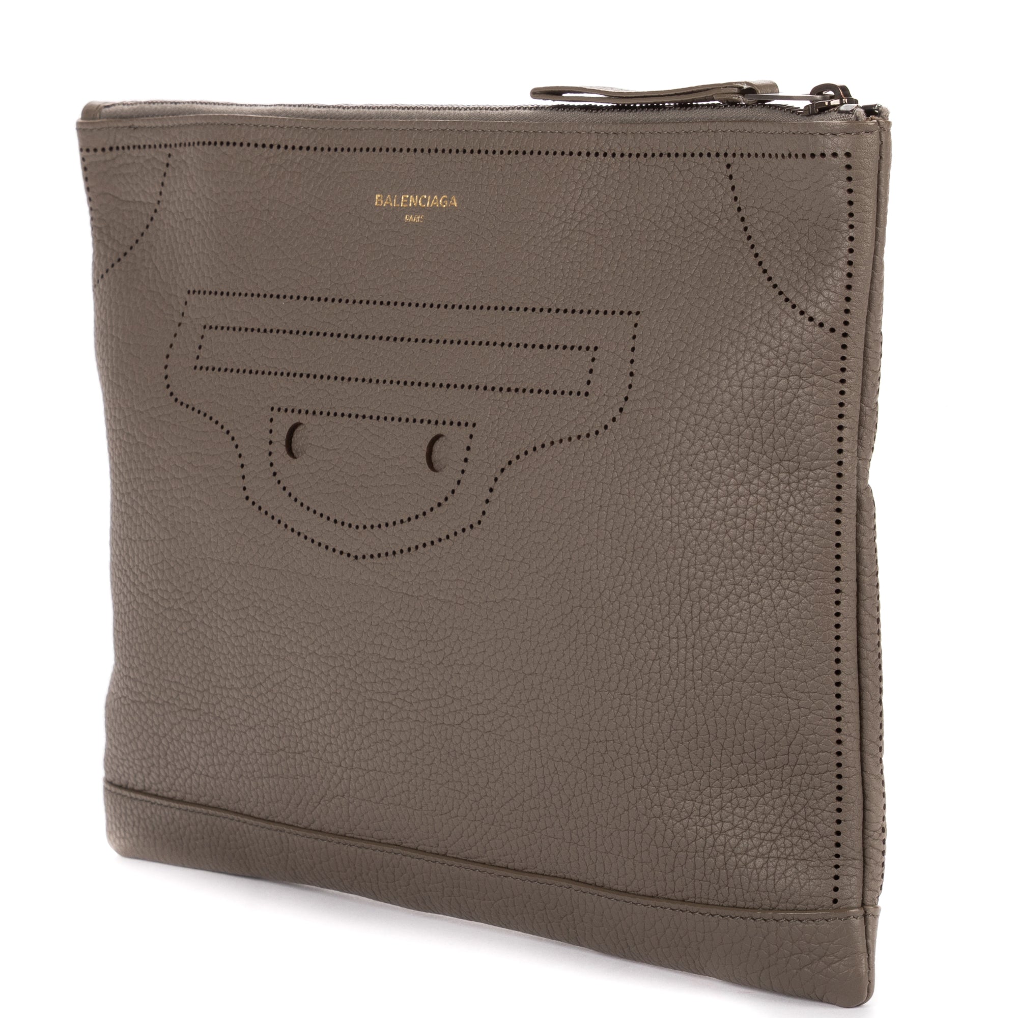 Handbag Blackout Zip Clutch Gray Grained Leather
