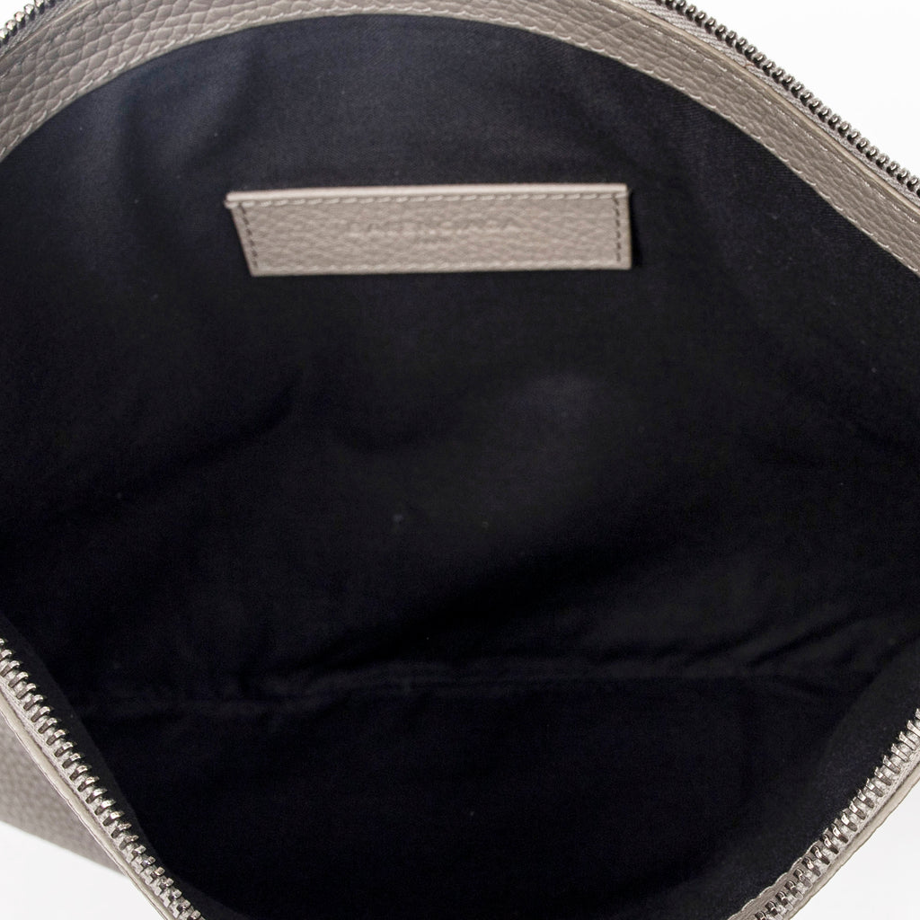 Handbag Blackout Zip Clutch Gray Grained Leather