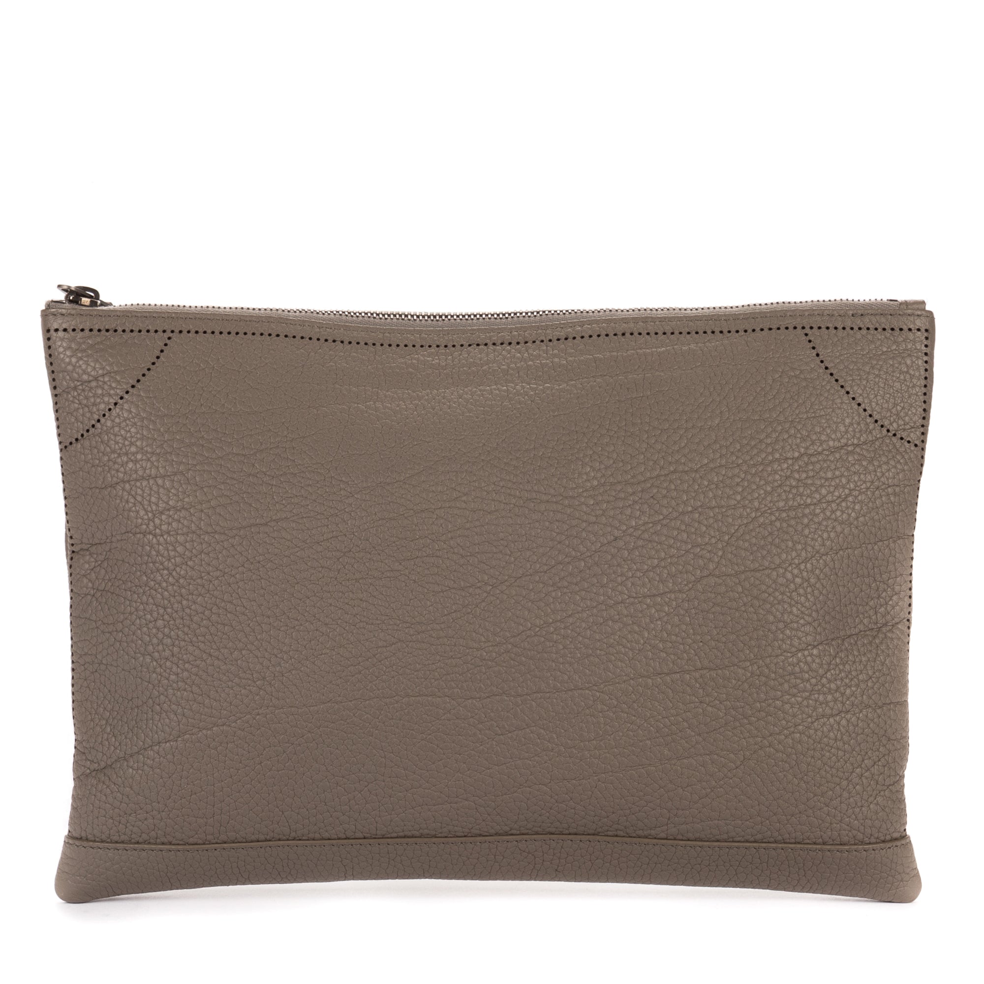 Handbag Blackout Zip Clutch Gray Grained Leather