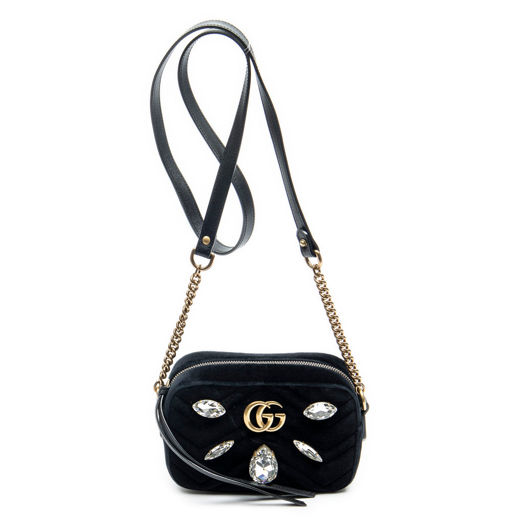 Shoulder Bag GG Mini Marmont Marquise Crystal Shoulder Bag Black Velvet Canvas