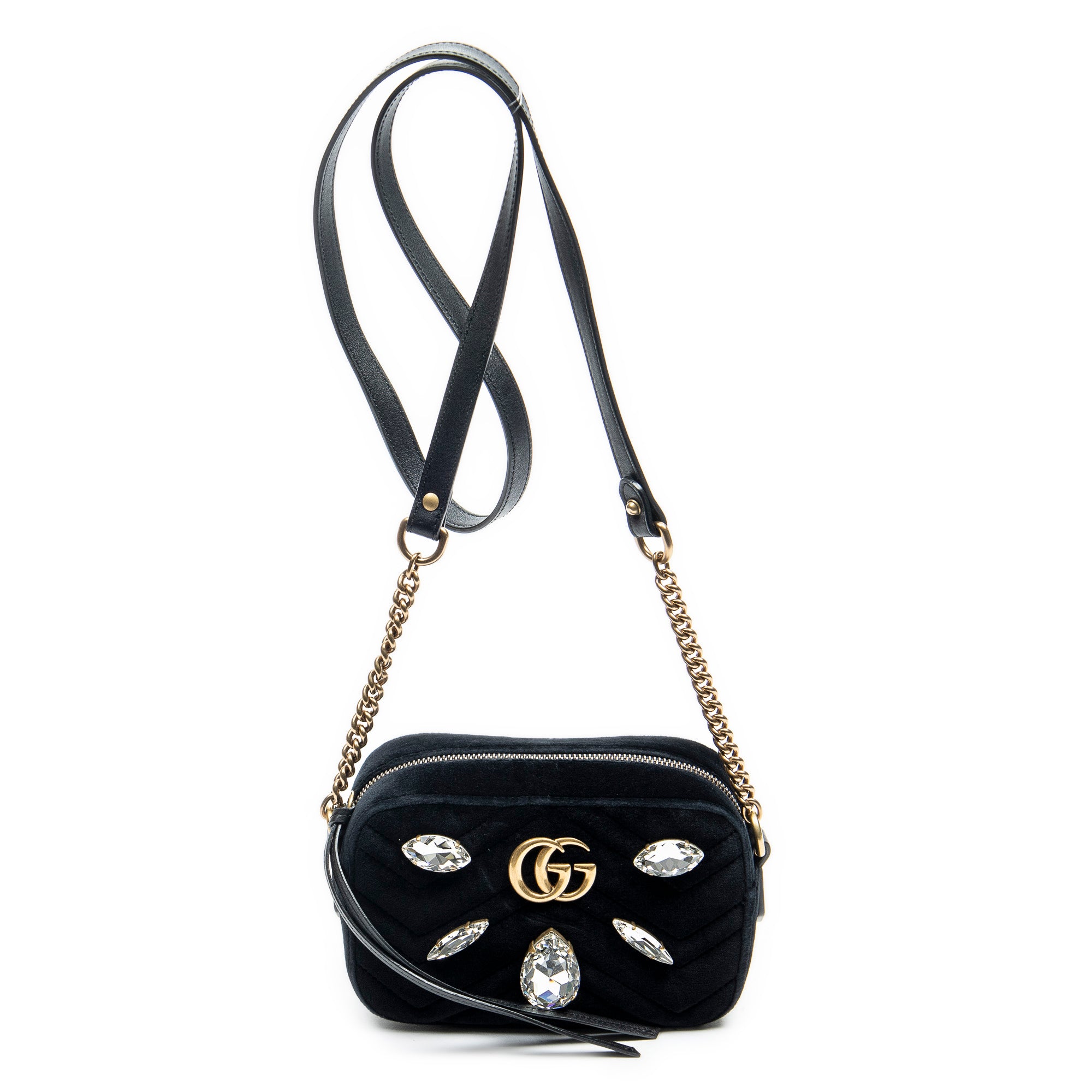 Shoulder Bag GG Mini Marmont Marquise Crystal Shoulder Bag Black Velvet Canvas