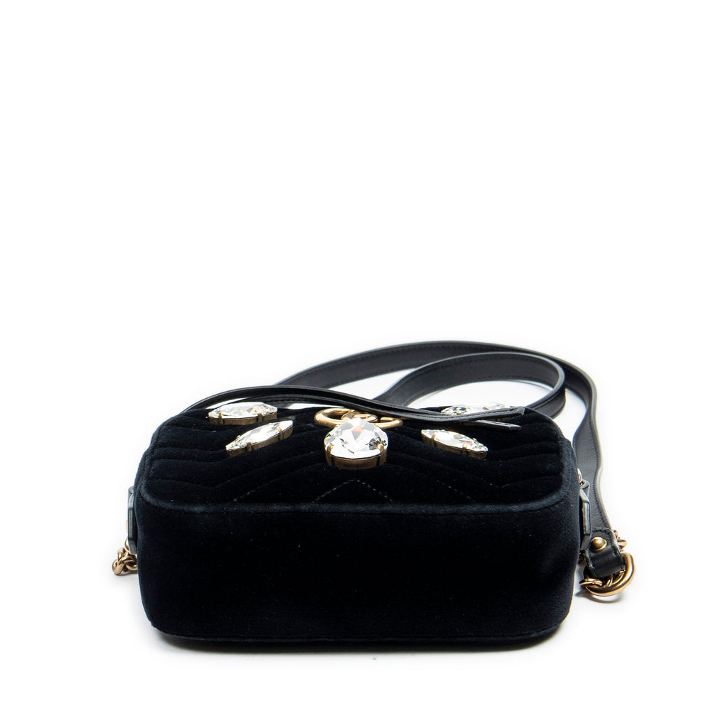 Shoulder Bag GG Mini Marmont Marquise Crystal Shoulder Bag Black Velvet Canvas