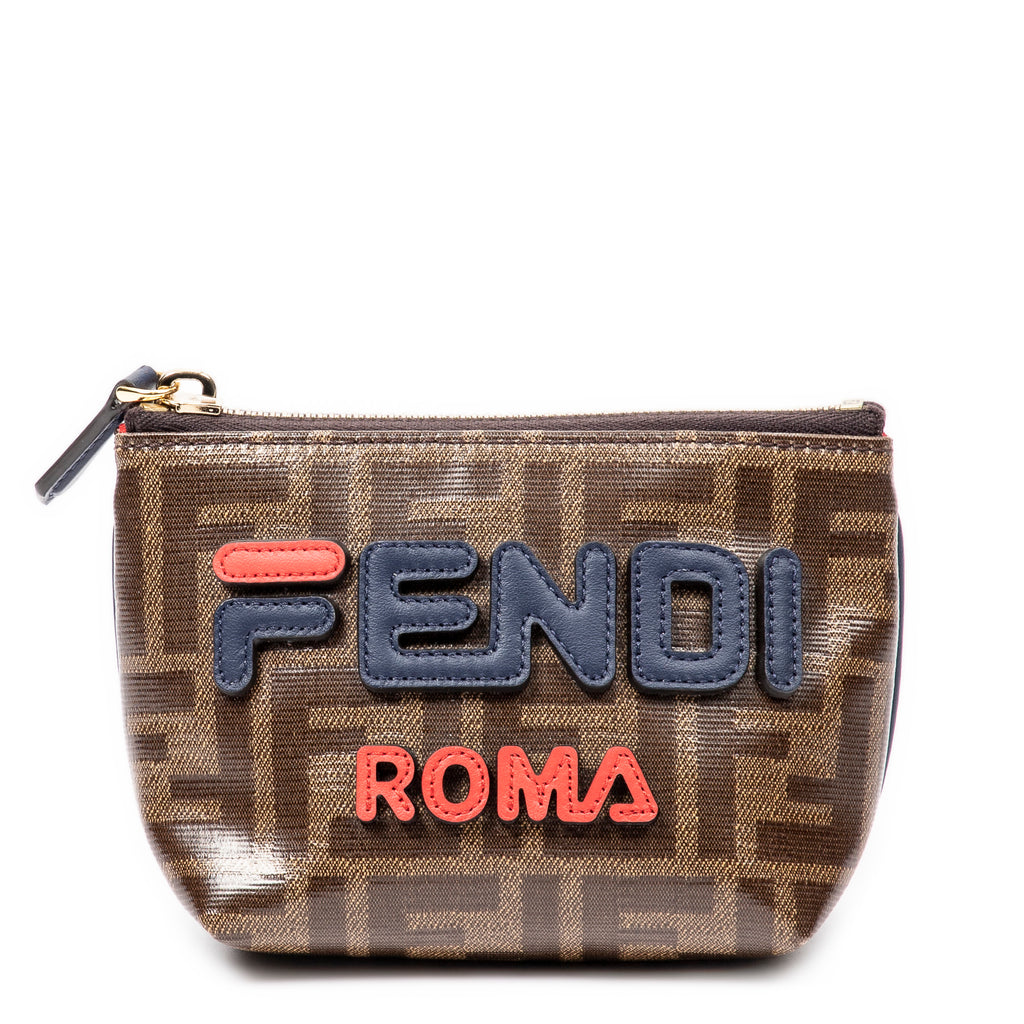 Bolso de mano Fendi x Fila Collab Monedero Zippy Lona recubierta Zucca marrón