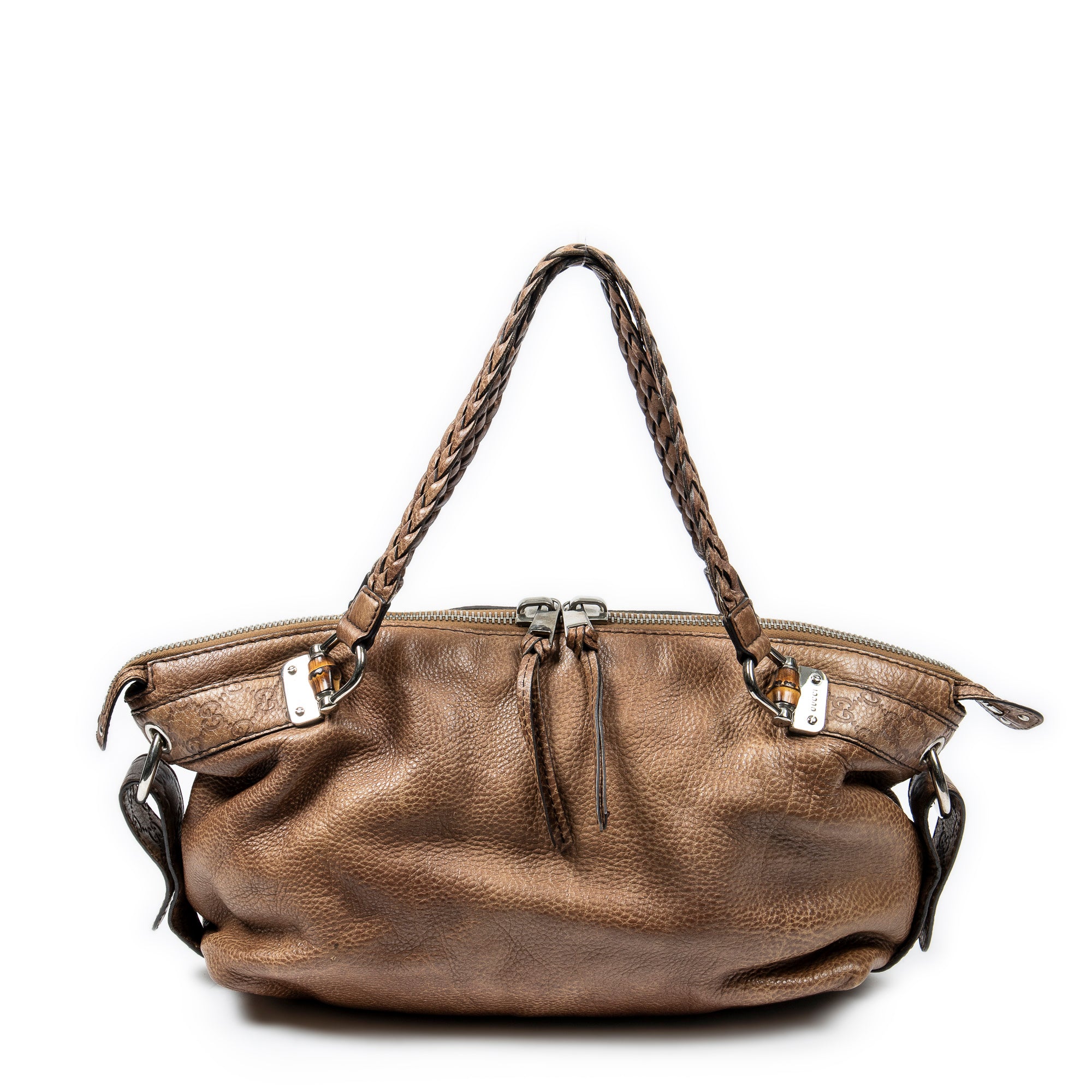 Shoulder Bag Medium Bamboo Bar Tote Brown Grained Leather