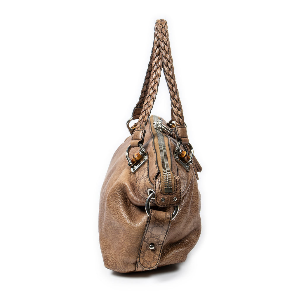 Shoulder Bag Medium Bamboo Bar Tote Brown Grained Leather