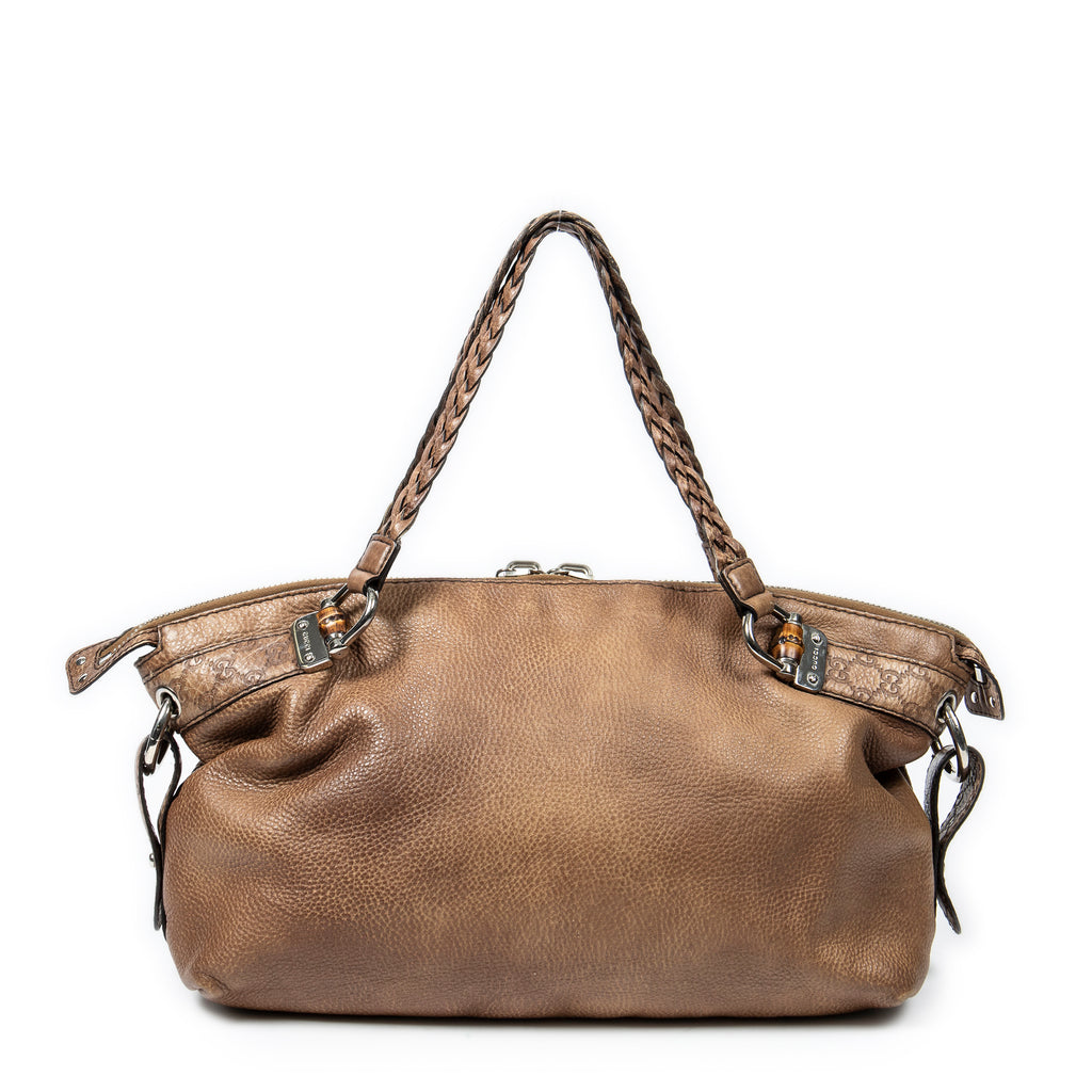 Shoulder Bag Medium Bamboo Bar Tote Brown Grained Leather