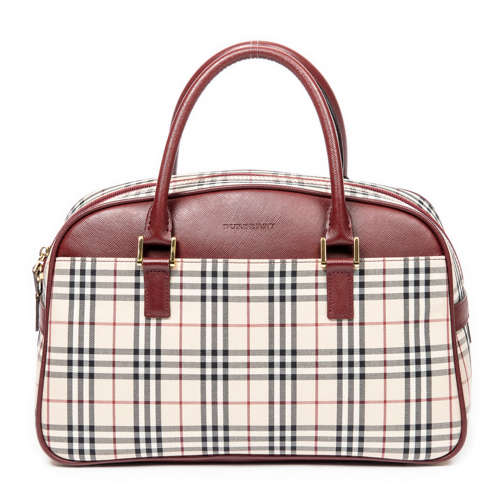 Bolso de mano con bolsillo frontal Boston de lona beige Nova Check