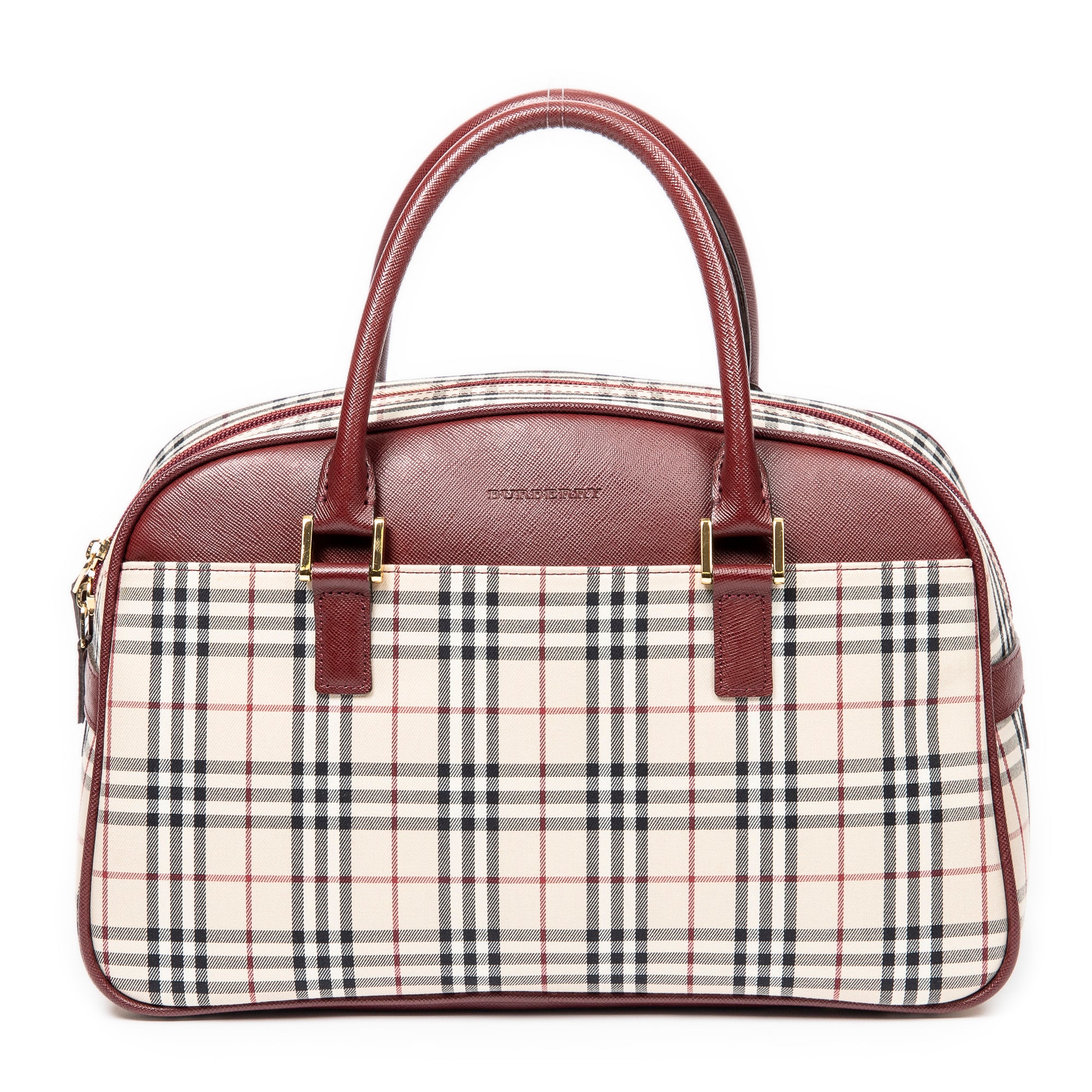 Bolso de mano con bolsillo frontal Boston de lona beige Nova Check