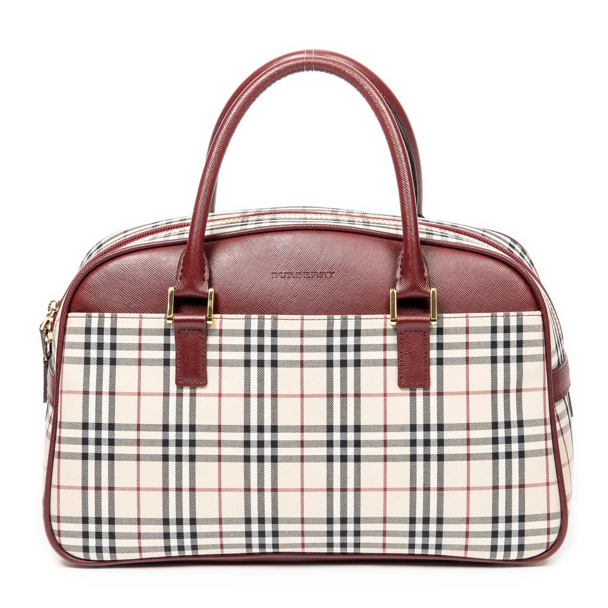 Handbag Front Pocket Boston Beige Nova Check Canvas