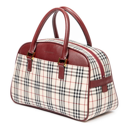 Bolso de mano con bolsillo frontal Boston de lona beige Nova Check
