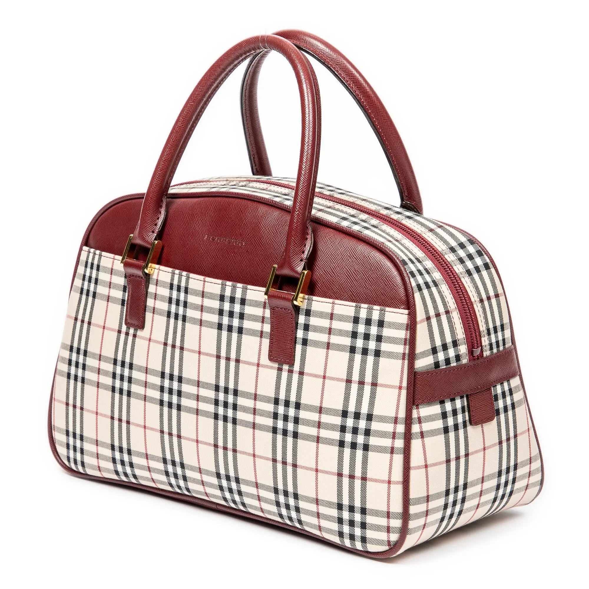 Handbag Front Pocket Boston Beige Nova Check Canvas