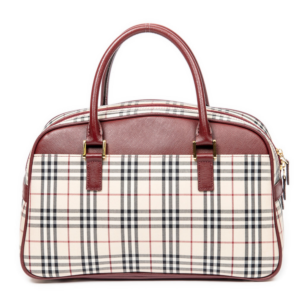 Bolso de mano con bolsillo frontal Boston de lona beige Nova Check