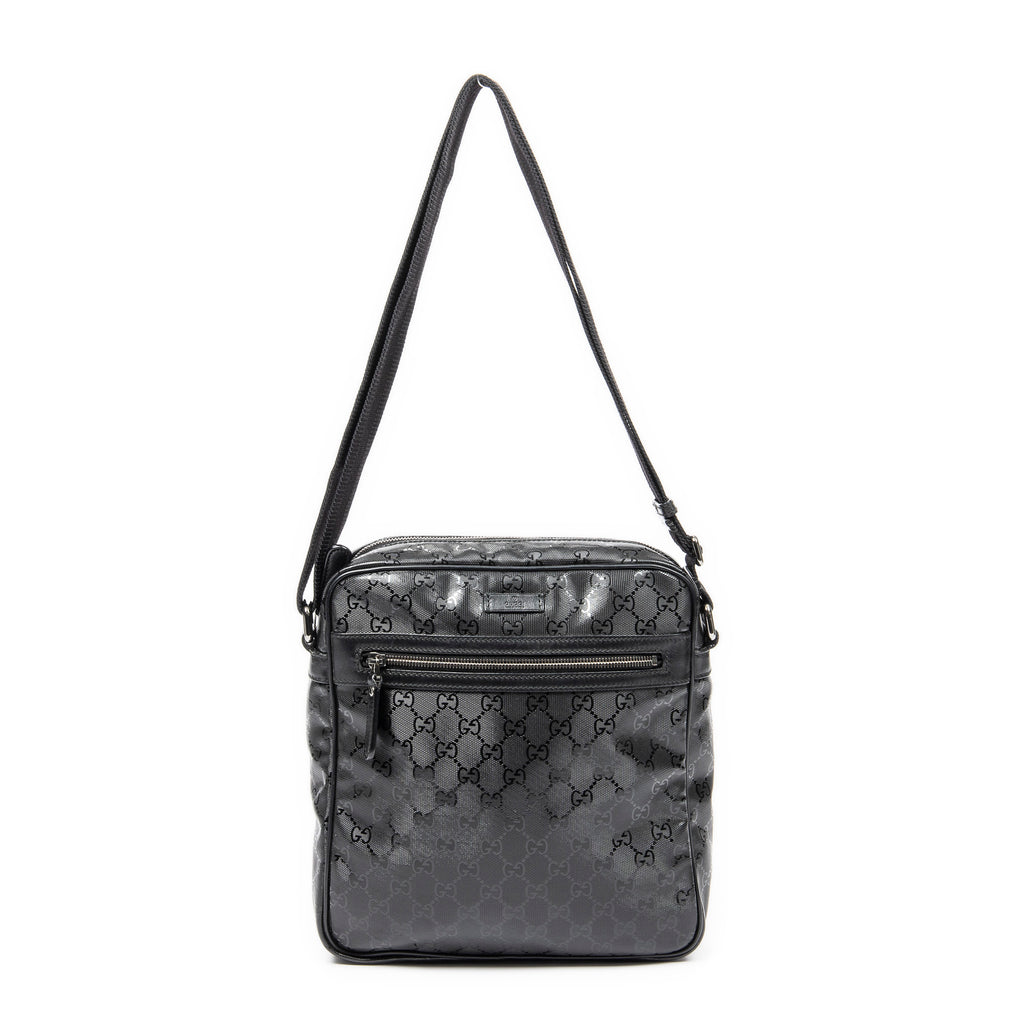 Shoulder Bag Square Zip Messenger Bag Black Guccissima Imprint Coated Canvas