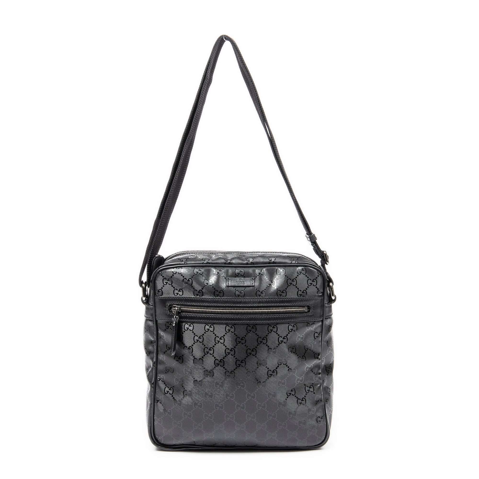 Shoulder Bag Square Zip Messenger Bag Black Guccissima Imprint Coated Canvas