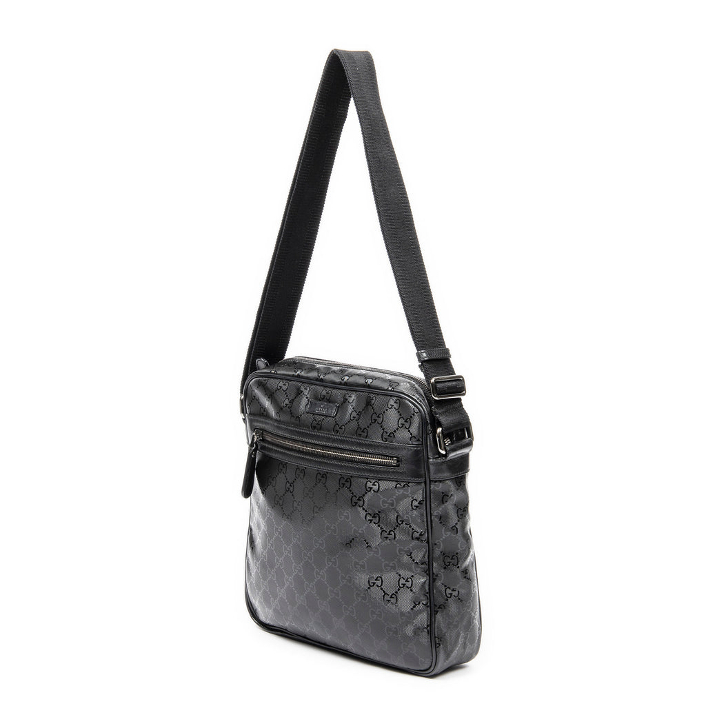 Shoulder Bag Square Zip Messenger Bag Black Guccissima Imprint Coated Canvas