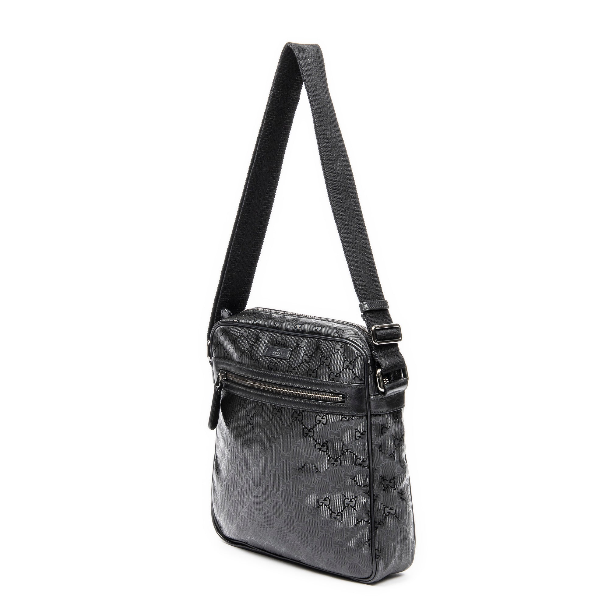 Shoulder Bag Square Zip Messenger Bag Black Guccissima Imprint Coated Canvas