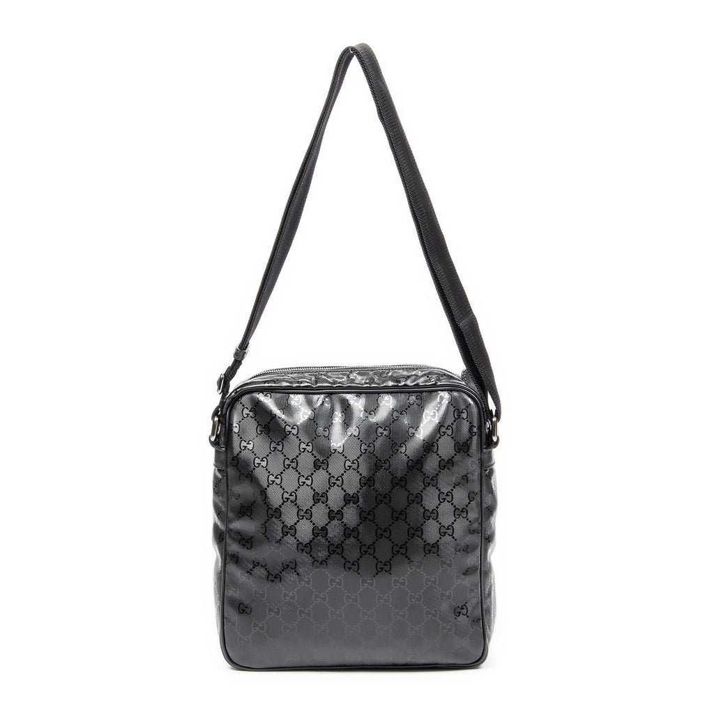 Shoulder Bag Square Zip Messenger Bag Black Guccissima Imprint Coated Canvas